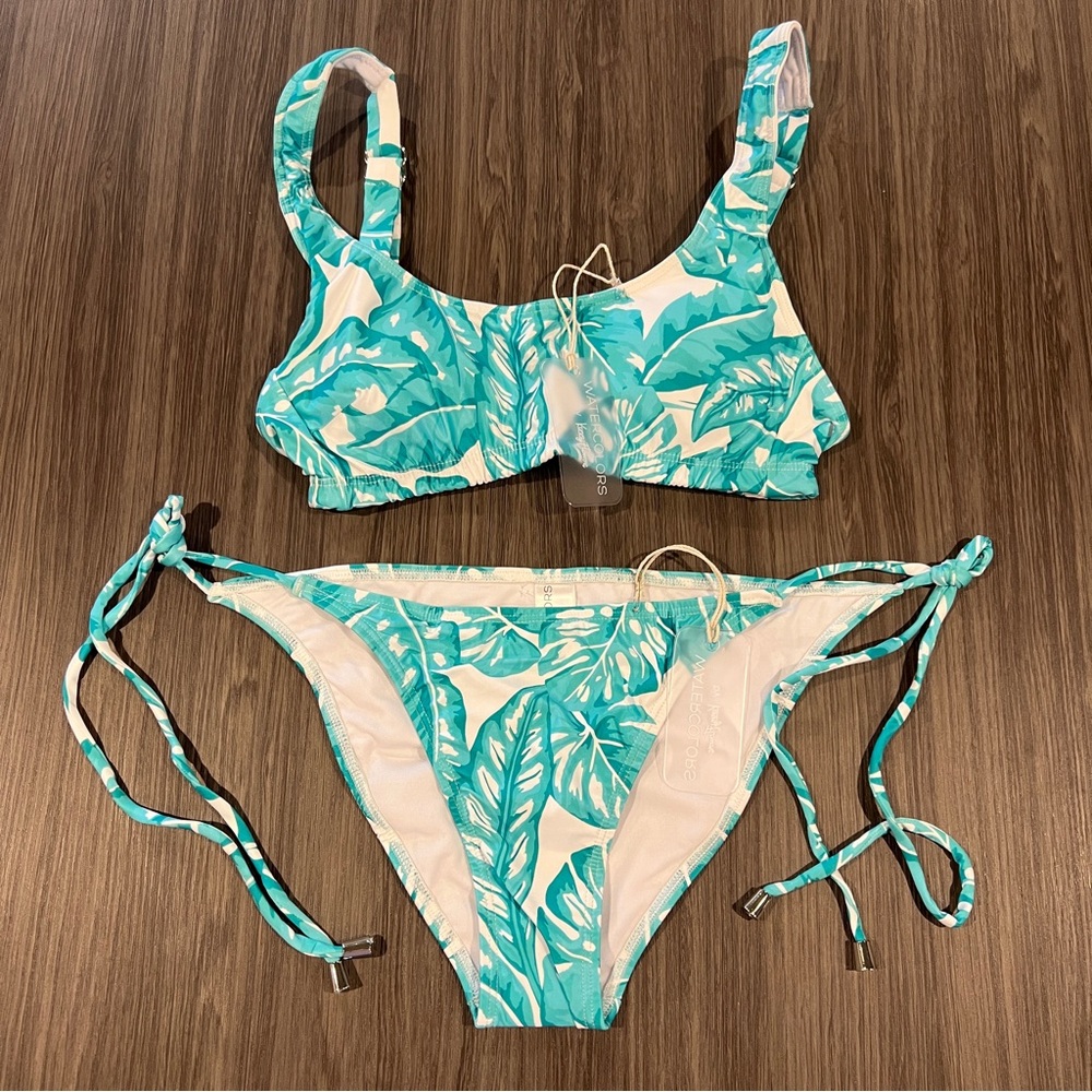 Jenny flowers watercolors bora bora Tropical Leaf Print Bikini Set